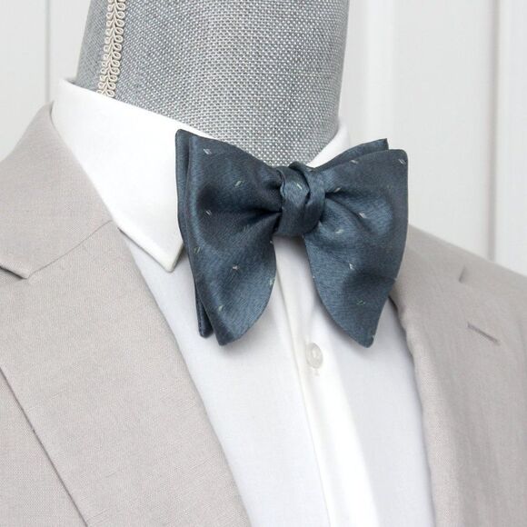 NWT Men's Self tied Bow Tie Dusty Blue Silk Butterfly Bowtie big bow tie S549 - Picture 2 of 9